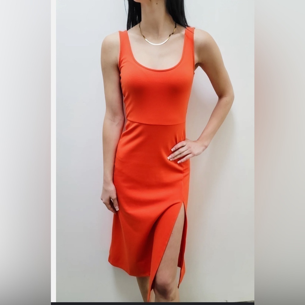 OPEN EDIT SCOOP NECK STRETCH SHEATH MIDI DRESS